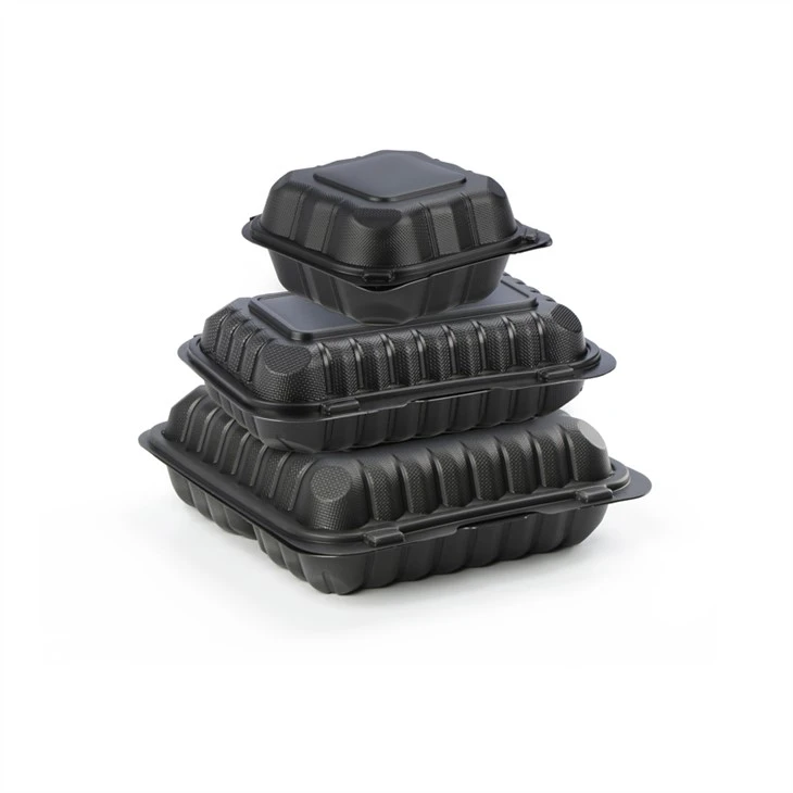 8インチブラックエコフレンドリー電子レンジ対応クラムシェルプラスチックテイクアウト食品容器食品包装用使い捨てランチボックス