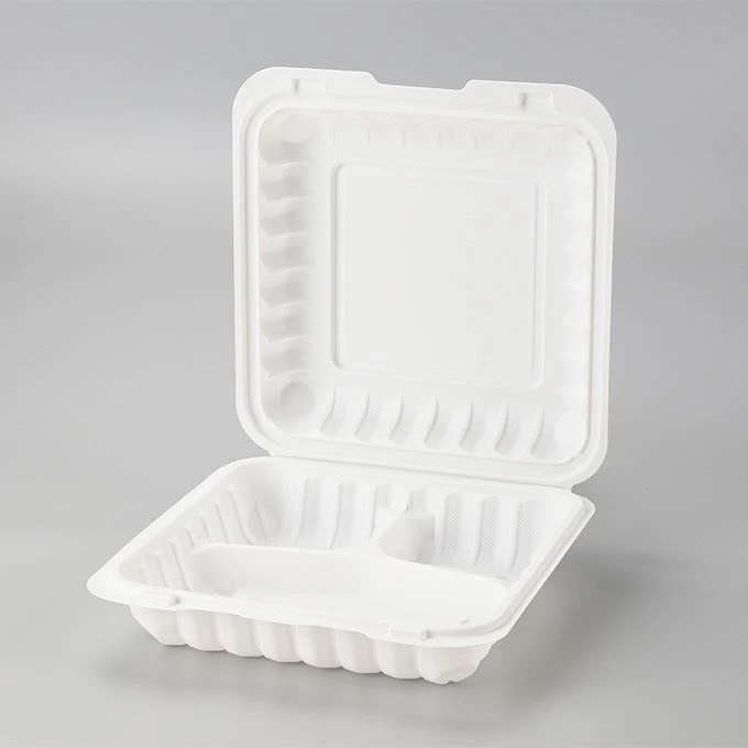 9インチホワイトエコフレンドリー電子レンジ対応クラムシェルプラスチック食品容器ボックス行く3コンパートメントランチボックス食品包装用