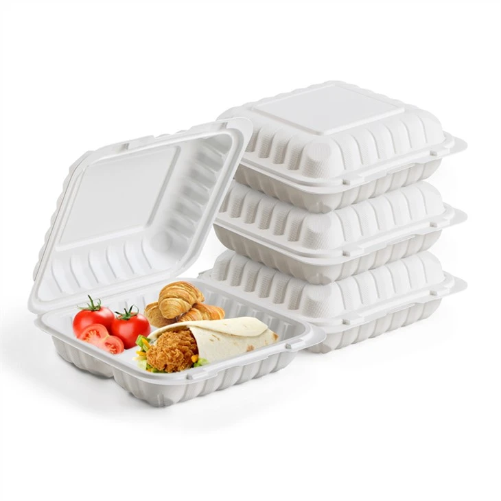 生分解性3コンパートメントテイクアウト食品容器使い捨てプラスチック収納ボックス折りたたみ蓋