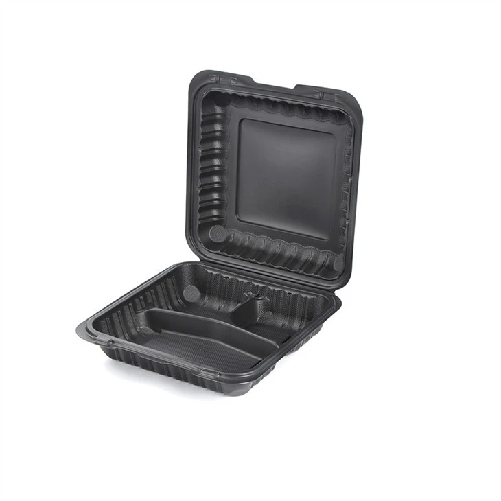 High Quality Black 3 Compartment Food To Go Container Microwavable Disposable Food Container Take Away Bento Lunch Box