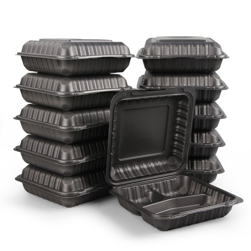 クラムシェルは、黒色の使い捨て電子レンジプラスチック食品テイクアウトボックスコンテナをカスタマイズします