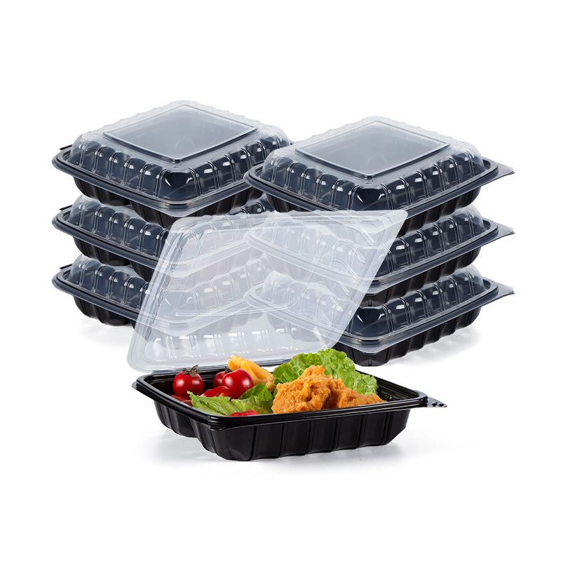 食品容器メーカー卸売生分解性食品包装プラスチック製の食事容器ボックスは、レストランの容器に蝶番を付けました