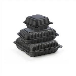 8インチブラックエコフレンドリー電子レンジ対応クラムシェルプラスチックテイクアウト食品容器食品包装用使い捨てランチボックス