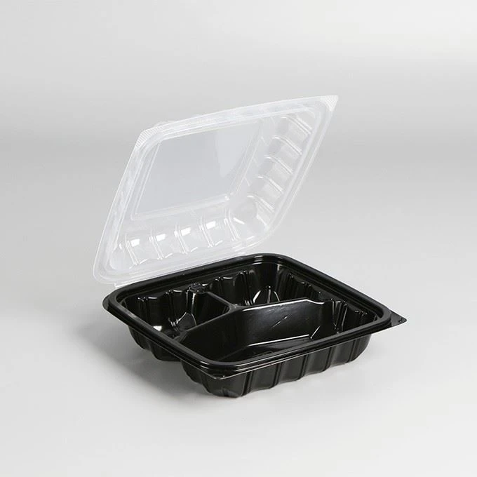 YANG RUI New Item Eco Friendly Take Out Food Container T To Go Box Restaurant Black 3 Compartment Trays With Clear Top