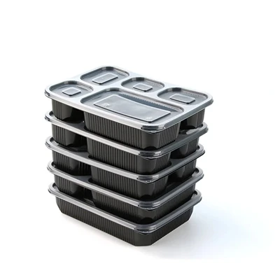 無料サンプル ブラック レストラン ランチ 弁当箱 2 コンパートメント プラスチック テイクアウト食品容器