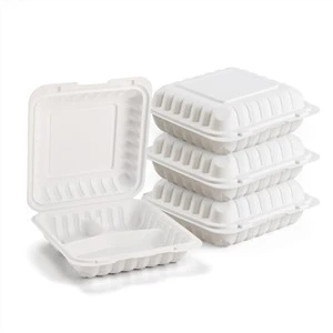 8インチ X 8インチ 3-コンパートメント クラムシェル MFPP ヒンジ付き食品容器