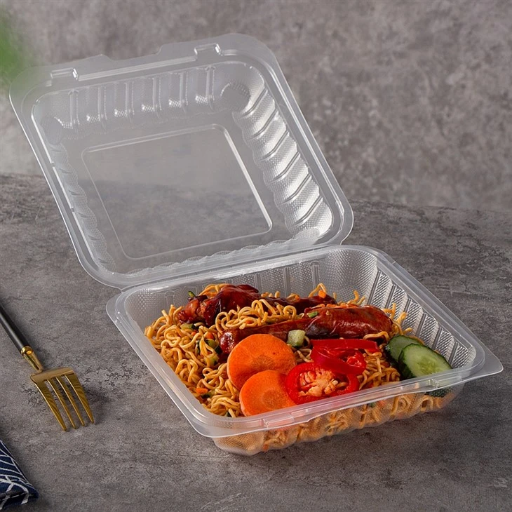 プラスチックPPクリアクラムシェルテイクアウトボックス8"x8"1コンパートメント透明ヒンジ付き蓋を持ち帰り用食品容器