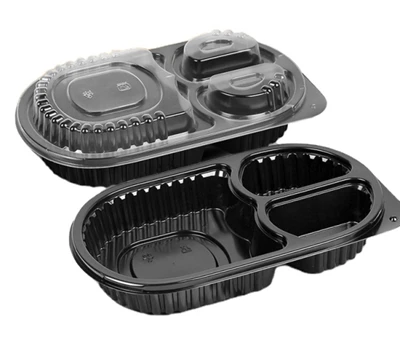楕円形 3 コンパートメント食品容器